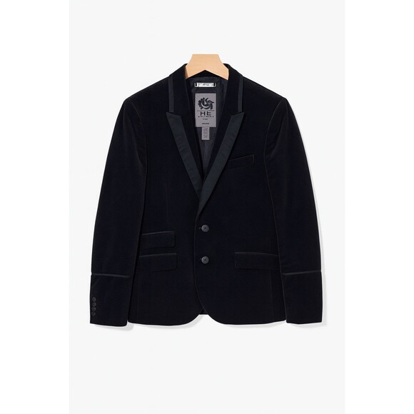 HE Homini Emerito by Mango Dark Blue Velvet Blazer 100% Cotton US/ XS - Picture 1 of 14